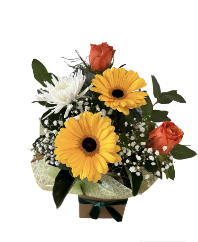 Ahu Bright Box - A bright happy box including Gerberas, Roses and DIsbuds. Send some happy vibes.