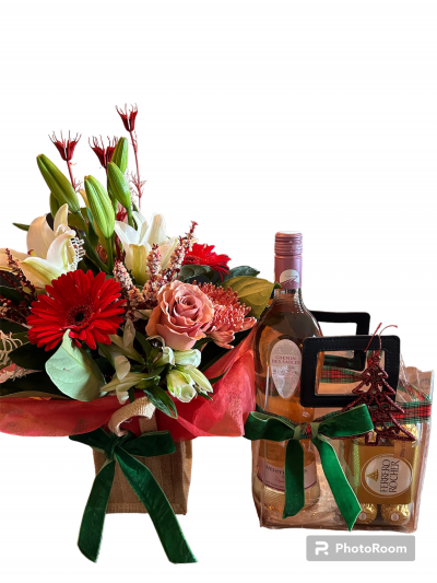 Pink Snow - Christmas Hamper with a beautiful Rose, Chocolates and Flowers.